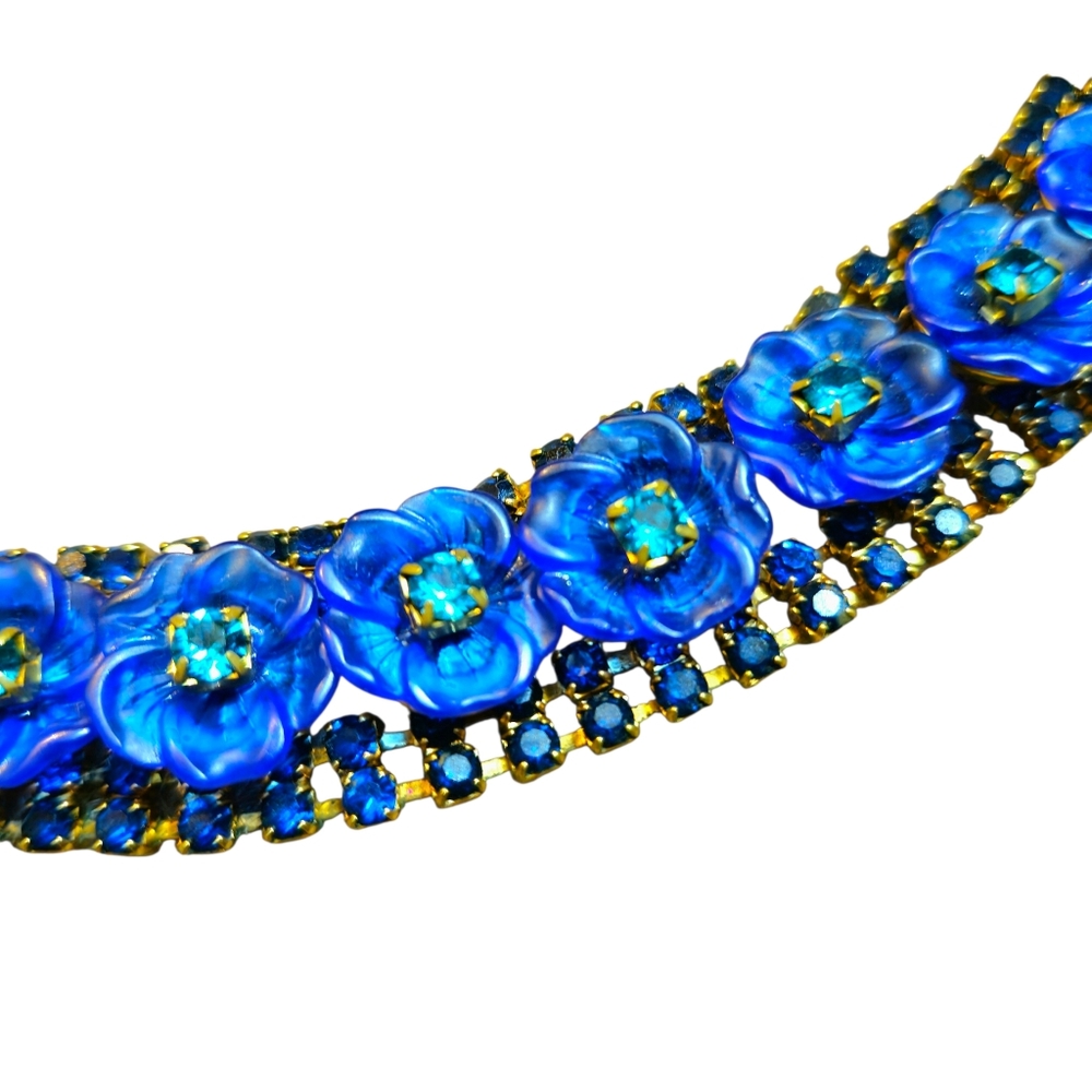 Anthropologie Elizabeth Cole Floral Blue Sapphire Rhinestone Choker Necklace